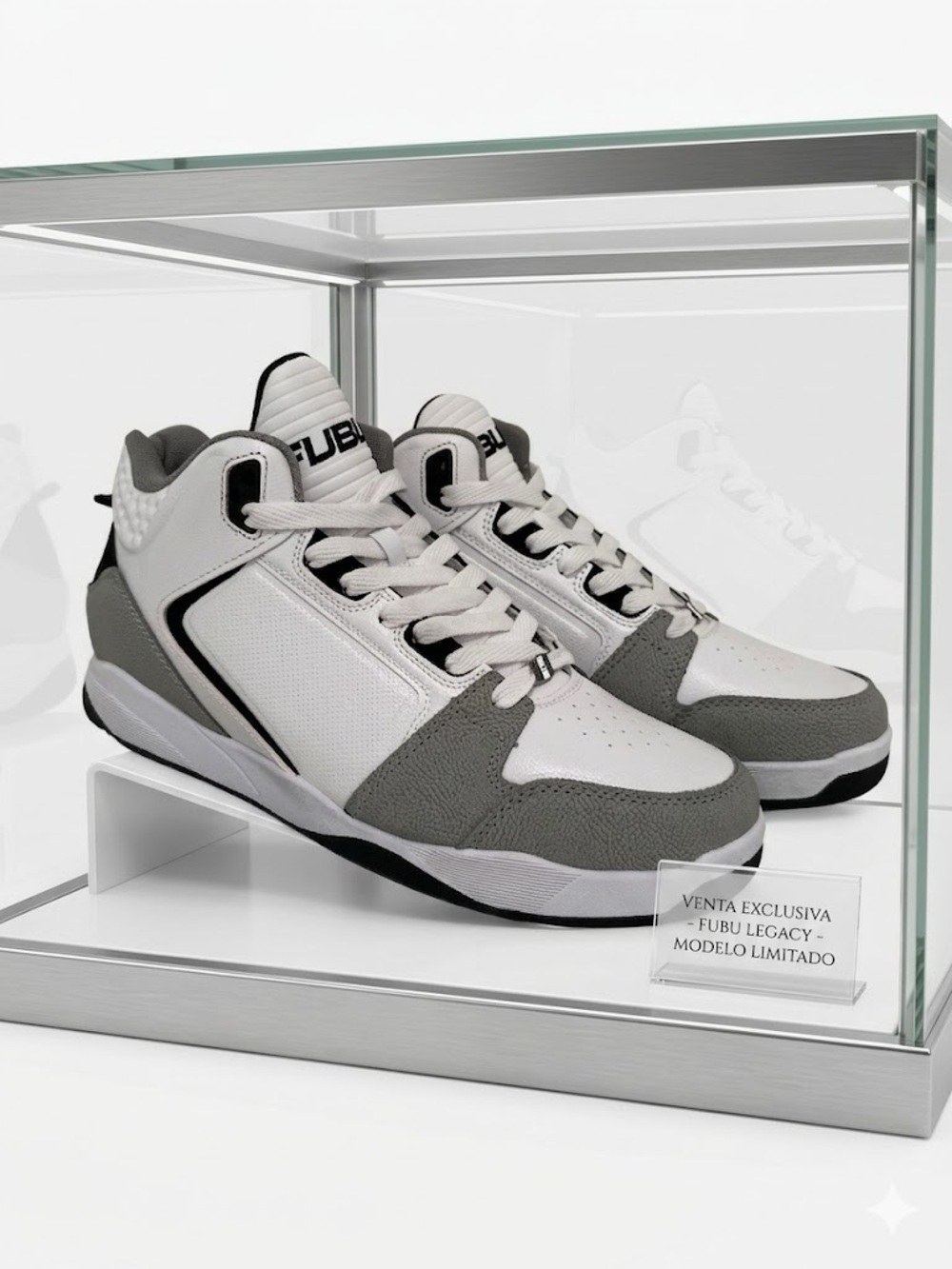 FUBU White and Gray Retro Court Sneakers